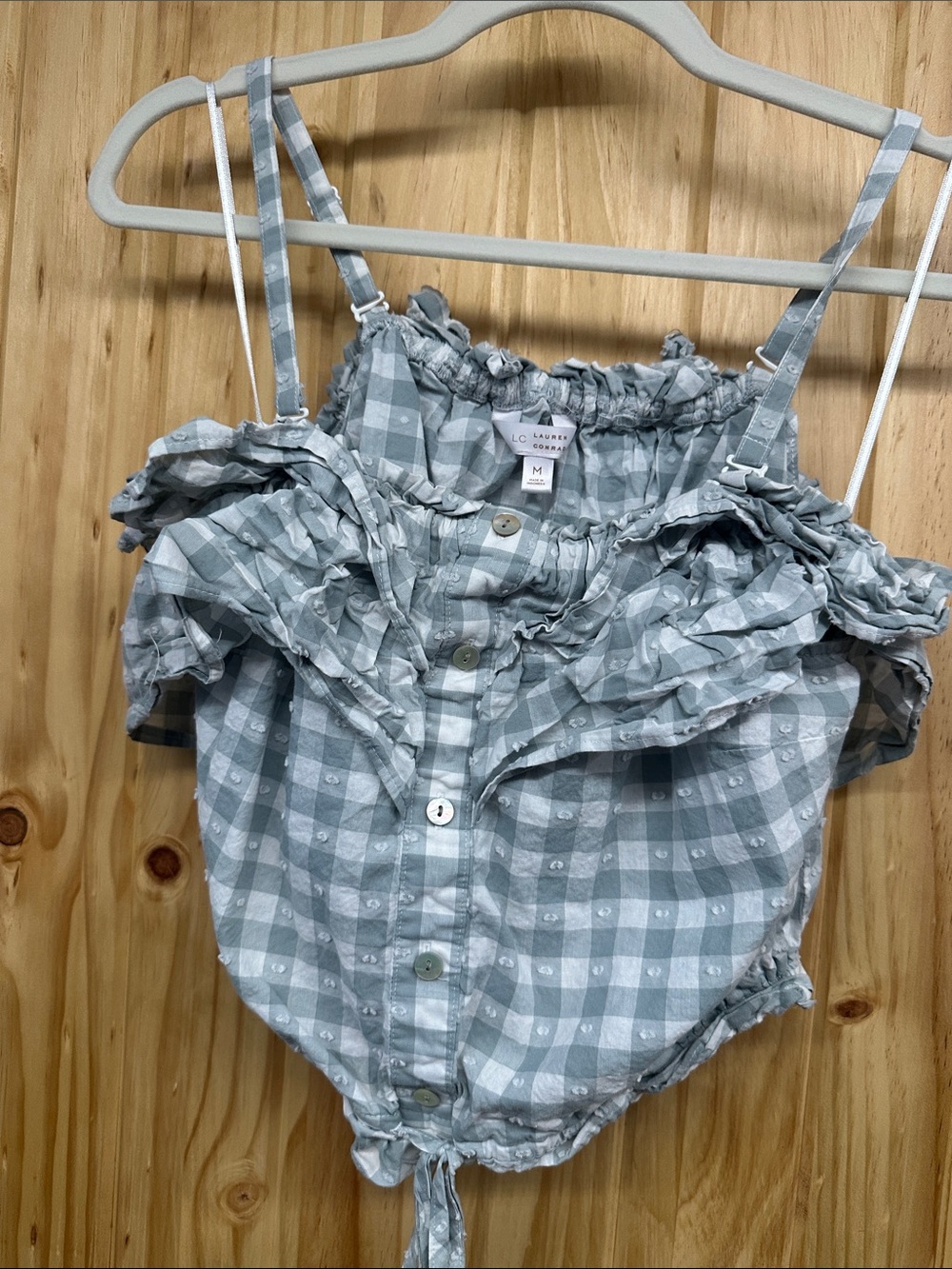 LC Lauren Conrad Blue and White Gingham Ruffle Camisole
